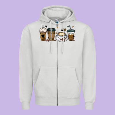 Coffee Latte Coffee Cups Zipper Hoodie Designed By Maliassmallbusiness