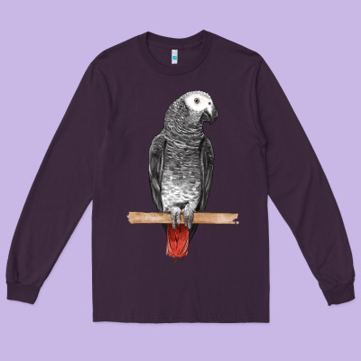 African Gray Parrot Bird Long Sleeve Tee Designed By Lillyallendesigns