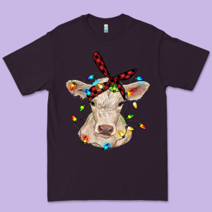 Charolais Calf With Christmas Lights Baby Cow Premium Tee Designed By Ranaportraitstore