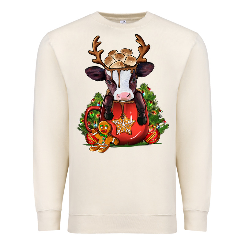Christmas Baby Cow Hot Cocoa Premium Sweatshirt by Jasminsmagicworld | Teevron