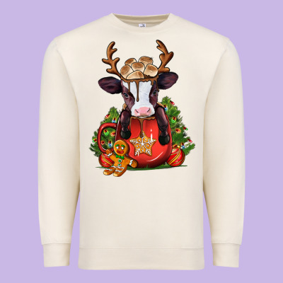 Christmas Baby Cow Hot Cocoa Premium Sweatshirt Designed By Jasminsmagicworld