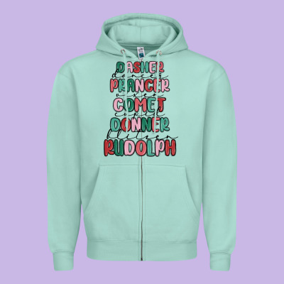 Dasher Dancer Prancer Vixer Comet Cupid Donner Bli Zipper Hoodie Designed By Maliassmallbusiness