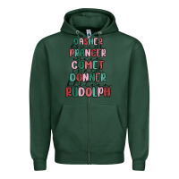 Sports Green dasher dancer prancer vixer comet cupid donner bli Zipper Hoodie - MaliasSmallBusiness