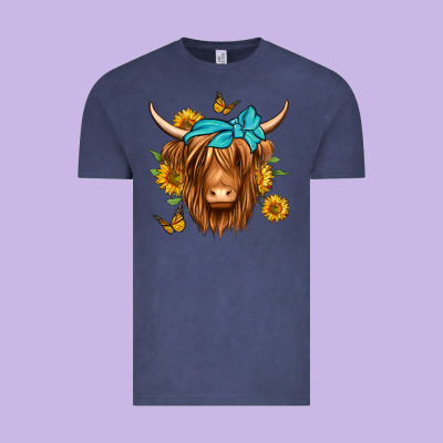 Sunflower Long Haired Cow Vintage Tee Designed By Jasminsmagicworld