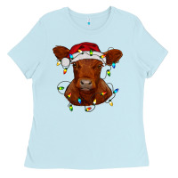 Baby Blue Christmas baby red angus calf with lights Ladies Tee - RanaPortraitStore