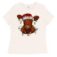 Bone Christmas baby red angus calf with lights Ladies Tee - RanaPortraitStore