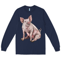 Navy american yorkshire pig Long Sleeve Tee - LillyAllenDesigns