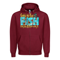 Burgundy born to fish forced to work Zipper Hoodie - NancyCooperArtShop