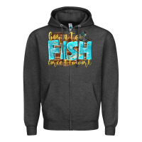 Charcoal Heather born to fish forced to work Zipper Hoodie - NancyCooperArtShop