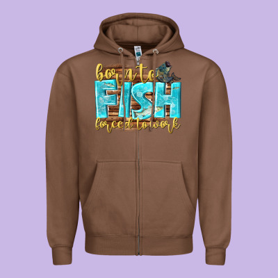 Born To Fish Forced To Work Zipper Hoodie Designed By Nancycooperartshop