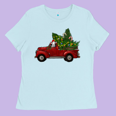 Ladies Tee Christmas Farm Truck With Baby Sheep