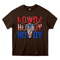 Chocolate Brown howdy howdy howdy 4th of july bull skull billie wi Heavy Core Tee - texasbilliewilder