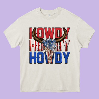 Howdy Howdy Howdy 4th Of July Bull Skull Billie Wi Heavy Core Tee Designed By Texasbilliewilder