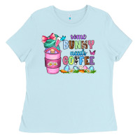 Some Bunny Needs Coffee With Gnomes Ladies Tee | Teevron