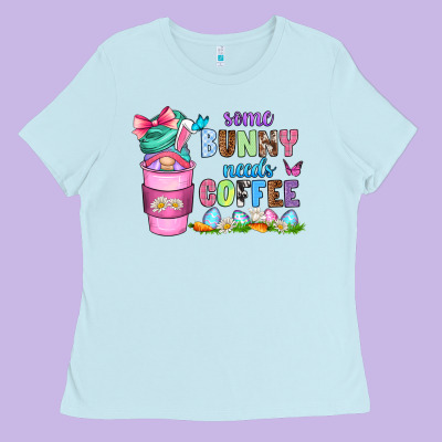 Some Bunny Needs Coffee With Gnomes Ladies Tee Designed By Zillion Design Studio