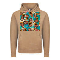 Vintage Coffee football turquoise cowhide sunflower seamless pattern Vintage Hoodie - JahusDesignShop