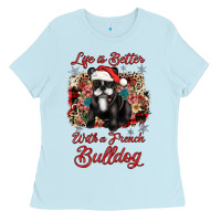 Baby Blue christmas life is better with a french bulldog Ladies Tee - JahusDesignShop