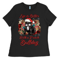 Black christmas life is better with a french bulldog Ladies Tee - JahusDesignShop