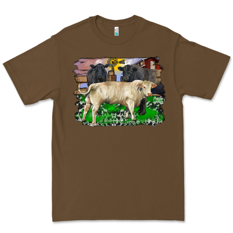 Charolais Bull Black Angus Cattle And Bull With Barnyard And Cowhide Premium Tee by RanaPortraitStore | Teevron