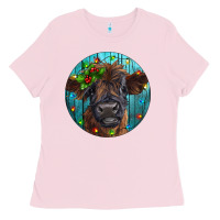 Bubblegum Pink Calf Christmas Ladies Tee - RanaPortraitStore