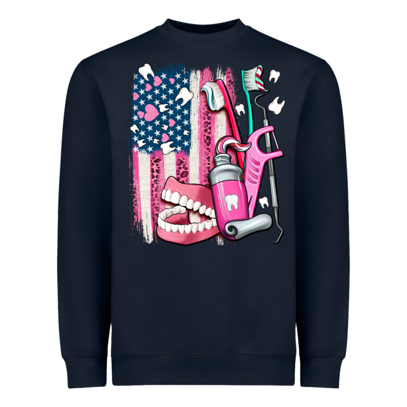 American Flag And Dental Elements With Teeth Heavyweight Sweatshirt by AdoDesignShop | Teevron