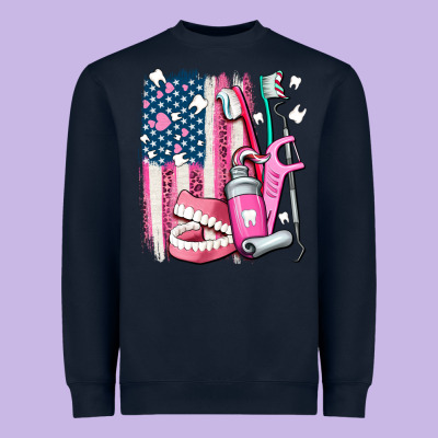 American Flag And Dental Elements With Teeth Heavyweight Sweatshirt Designed By Adodesignshop