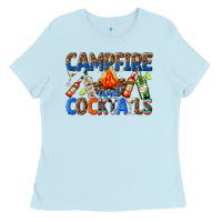 Baby Blue campfire and cocktails Ladies Tee - texasbilliewilder