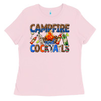 Bubblegum Pink campfire and cocktails Ladies Tee - texasbilliewilder
