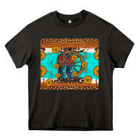 Asphalt cowboy boots and sunflowers turquoise leopard background Heavy Core Tee - Artiststas