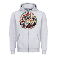 Heather Grey merry christmas Zipper Hoodie - MaliasSmallBusiness
