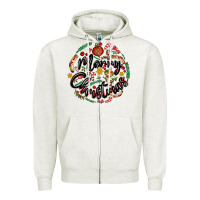Oatmeal Heather merry christmas Zipper Hoodie - MaliasSmallBusiness