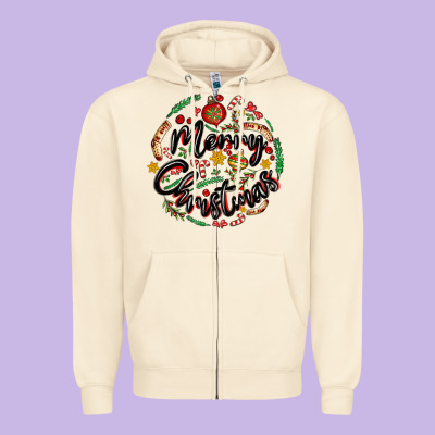 Merry Christmas Zipper Hoodie Designed By Maliassmallbusiness