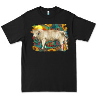 Black western charolais bull and aztec sunflower background Premium Tee - RanaPortraitStore
