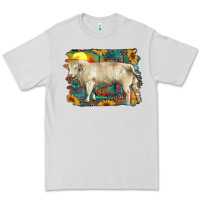 Dove Grey western charolais bull and aztec sunflower background Premium Tee - RanaPortraitStore