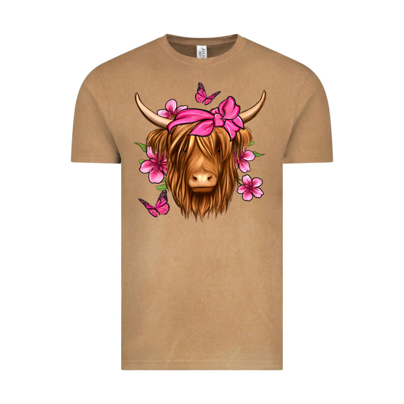 Floral Pink Bandana Longhaired Cow Vintage Tee by Jasminsmagicworld | Teevron