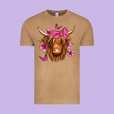 Floral Pink Bandana Longhaired Cow Vintage Tee Designed By Jasminsmagicworld