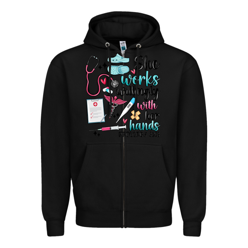 She Works Willingly With Her Hands Zipper Hoodie by MaliasSmallBusiness | Teevron
