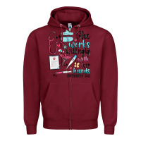 Burgundy she works willingly with her hands Zipper Hoodie - MaliasSmallBusiness