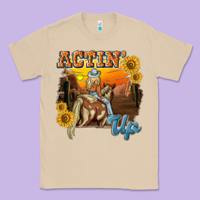Actinup With Cowgirl Classic Tee Designed By Nancycooperartshop