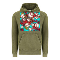 Vintage Olive baseball leopard turquoise sunflower seamless pattern Vintage Hoodie - JahusDesignShop