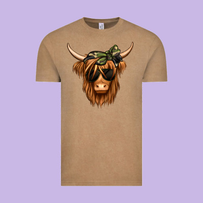 Camouflage Long Haired Cow Vintage Tee Designed By Jasminsmagicworld