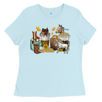 Baby Blue coffee cups horses Ladies Tee - texasbilliewilder