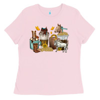 Bubblegum Pink coffee cups horses Ladies Tee - texasbilliewilder