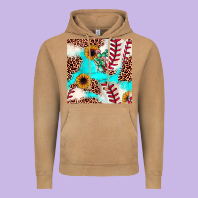 Baseball Leopard Turquoise Cactus Sunflower Seamless Pattern Vintage Hoodie Designed By Jahusdesignshop