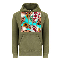 Vintage Olive baseball leopard turquoise cactus sunflower seamless pattern Vintage Hoodie - JahusDesignShop