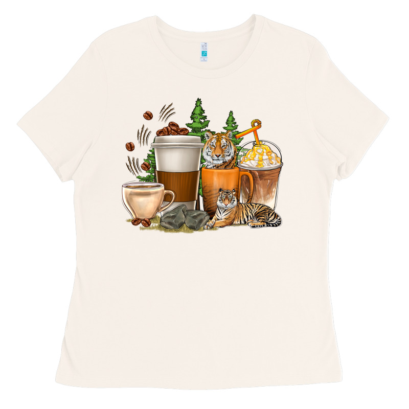 Coffee Cups Tiger With Coffee Beans Ladies Tee by texasbilliewilder | Teevron