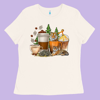 Ladies Tee coffee cups tiger with coffee beans
