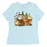 Baby Blue coffee cups tiger with coffee beans Ladies Tee - texasbilliewilder