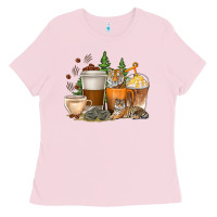Bubblegum Pink coffee cups tiger with coffee beans Ladies Tee - texasbilliewilder