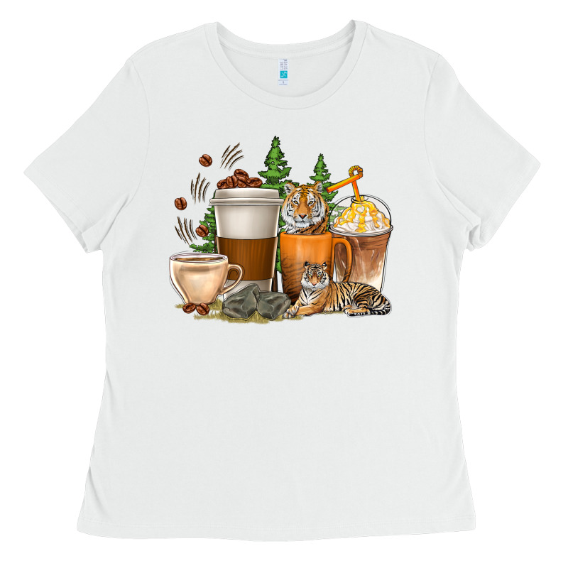 Coffee Cups Tiger With Coffee Beans Ladies Tee by texasbilliewilder | Teevron